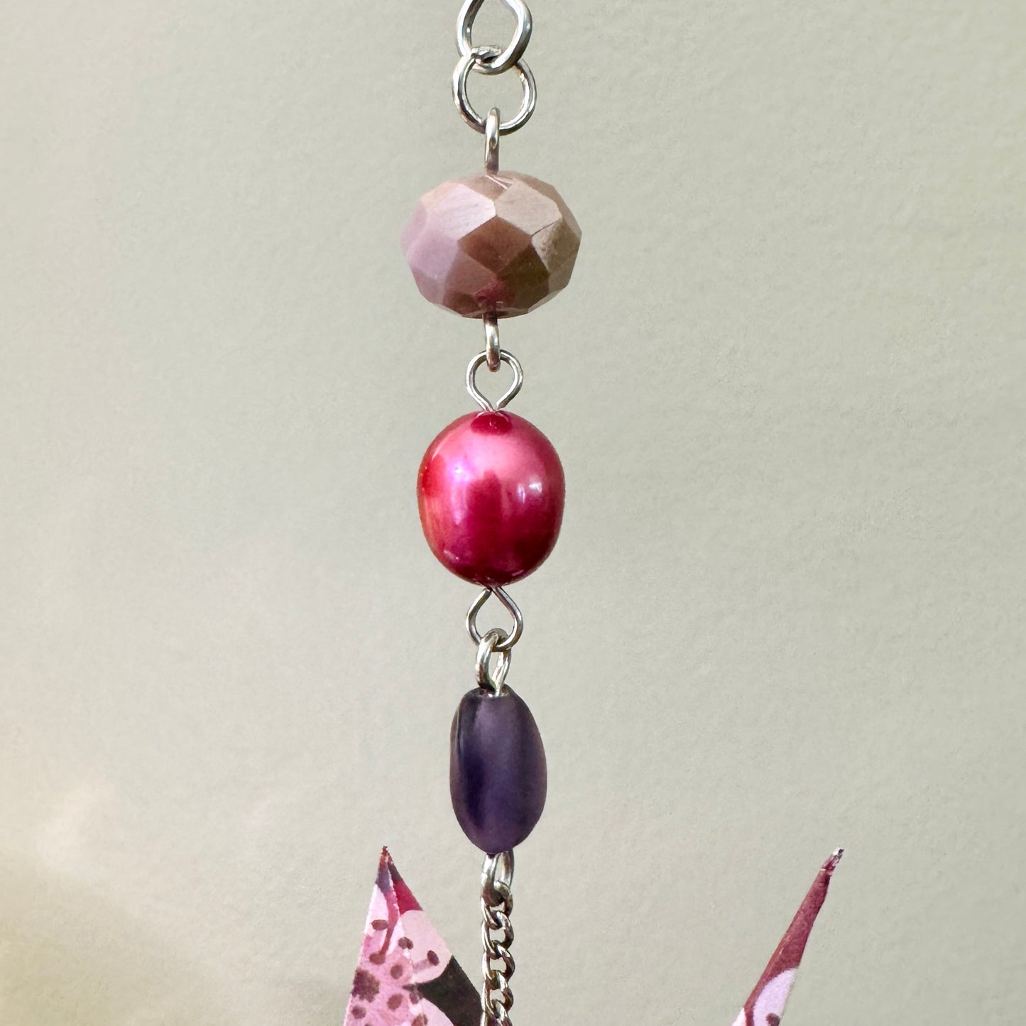 Origami Ornament #2147 - Small Crane with Repurposed Beads