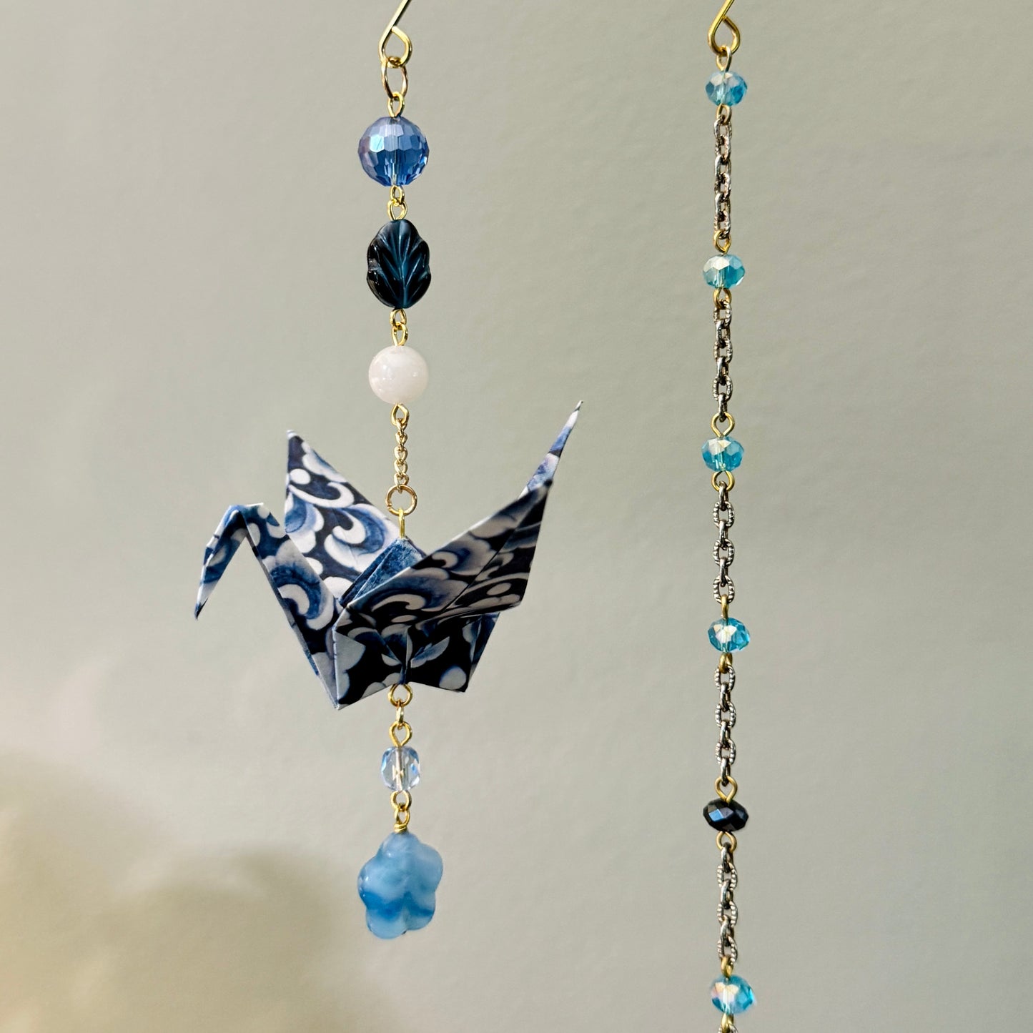 Origami Ornament #2206 - Medium Crane with Glass Beads