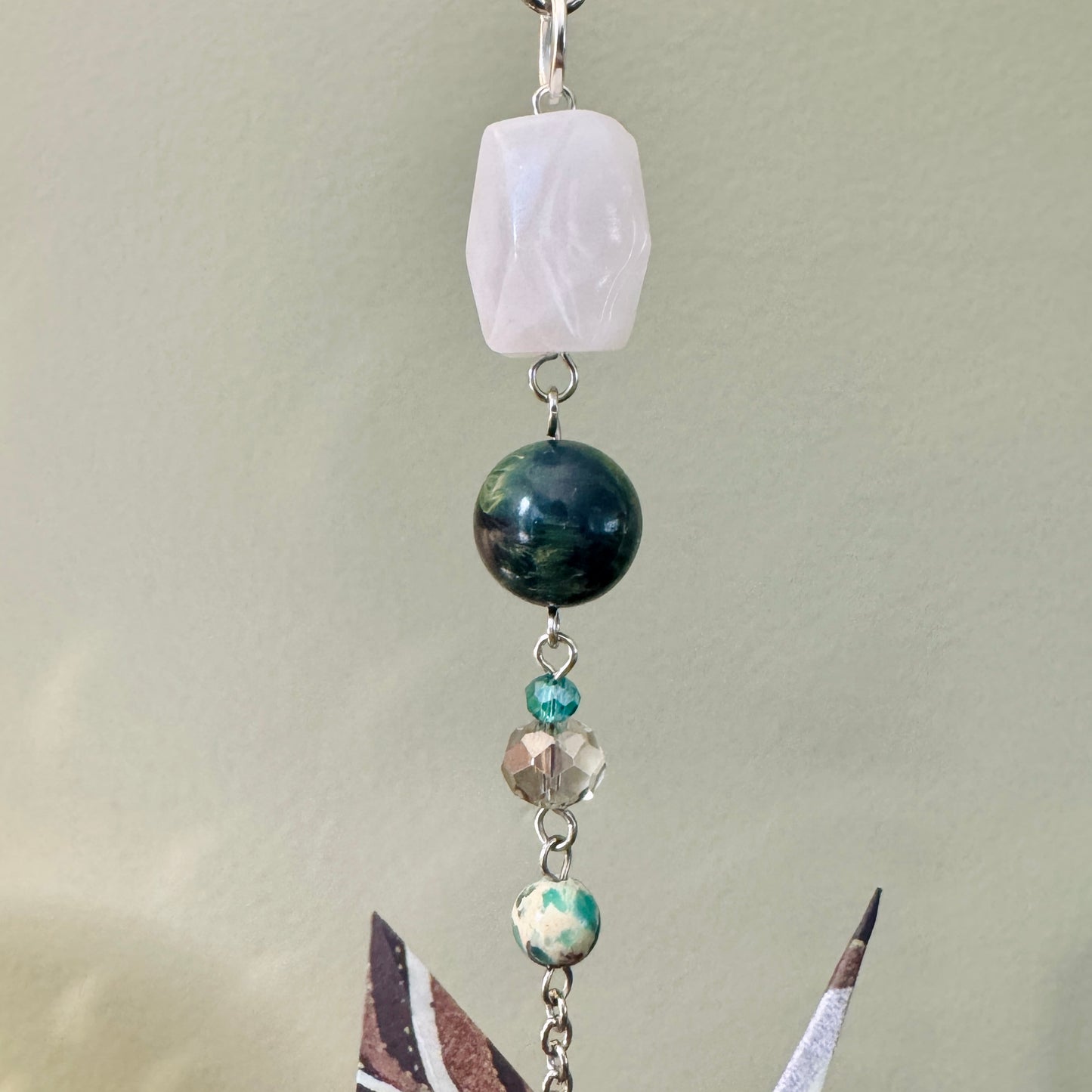 Origami Ornament #1988 - Double Medium Crane with Unicorn Charm
