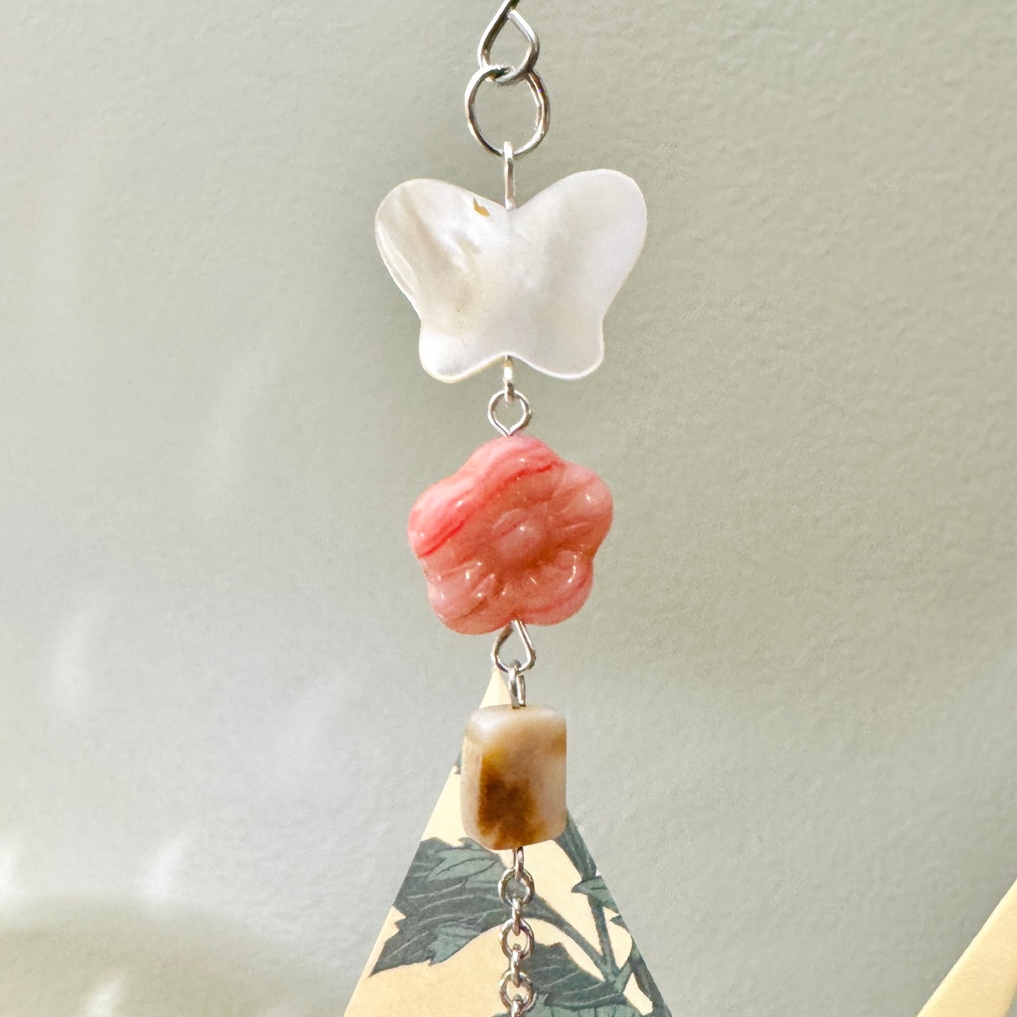 Origami Ornament #2057 - Large Crane with Jade Bead