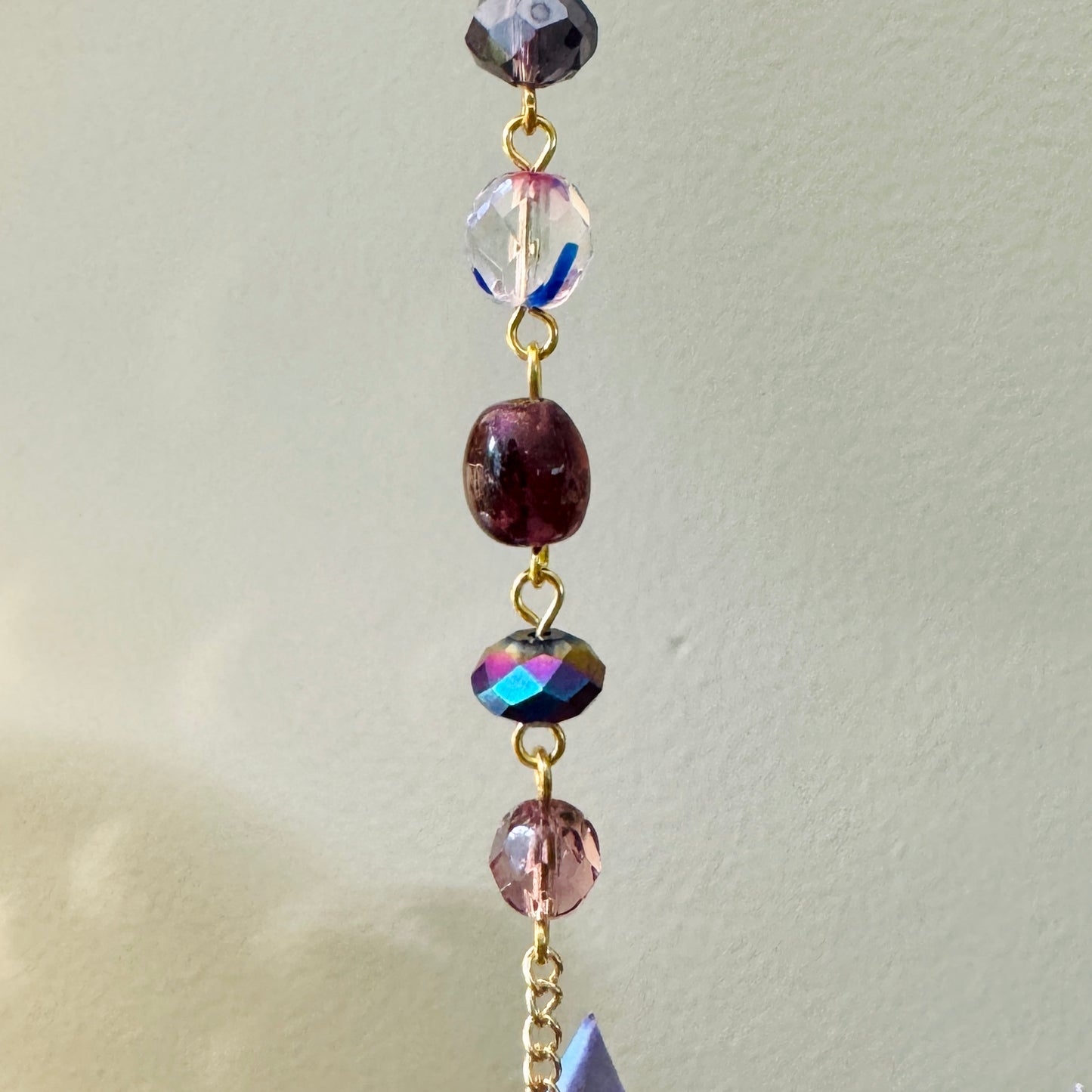 Origami Ornament #2212 - Medium Crane with Glass Beads and Art Glass Pendant
