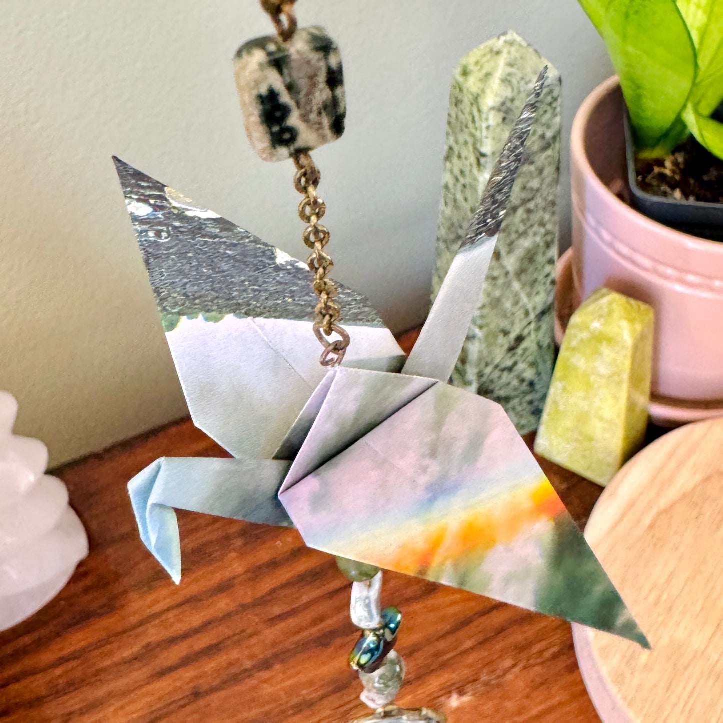 Origami Ornament #2039 - Medium Crane with Pendant