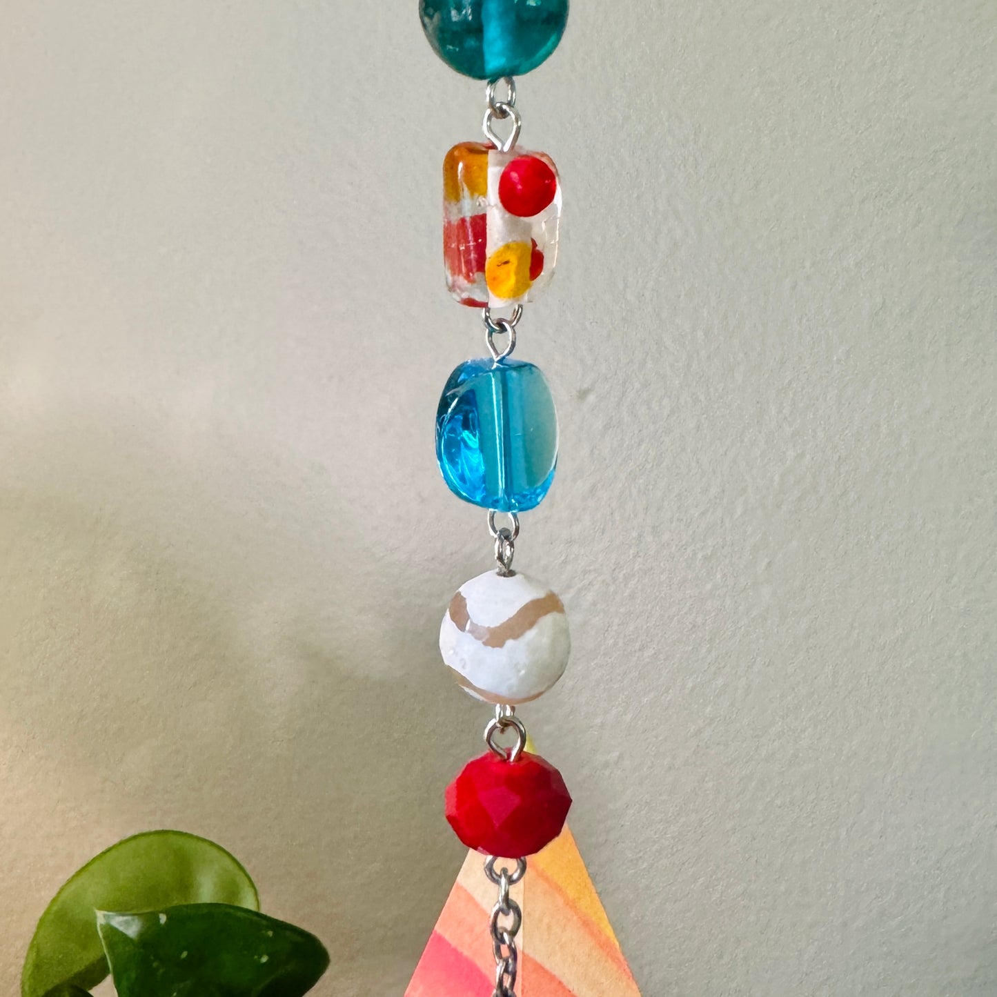 Origami Ornament #2142 - Large Crane with Repurposed Striped Pendant