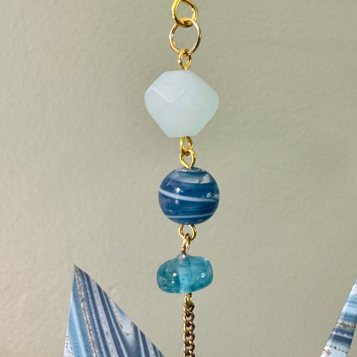 Origami Ornament #2139 - Large Crane with Resin Flower Heart