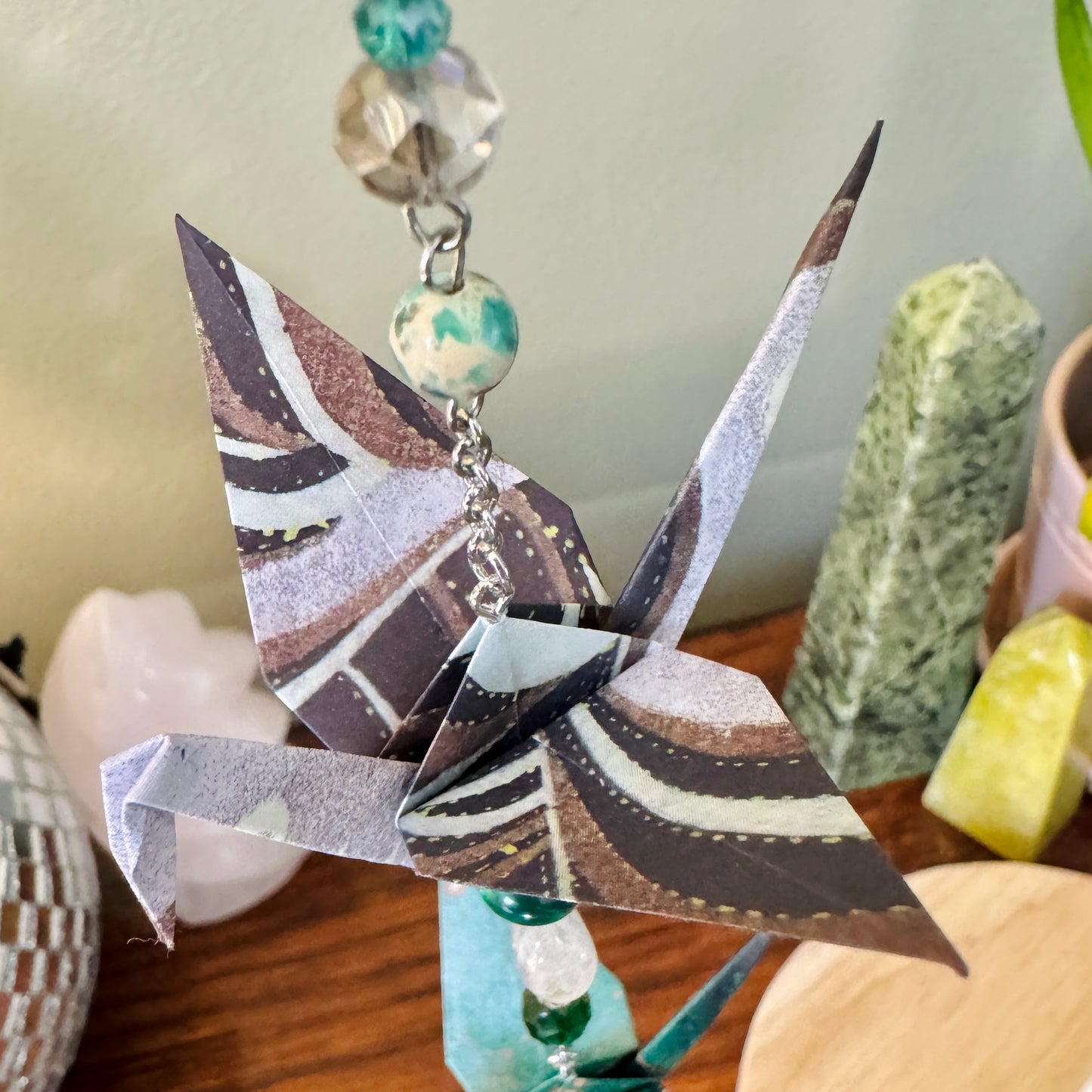 Origami Ornament #1988 - Double Medium Crane with Unicorn Charm
