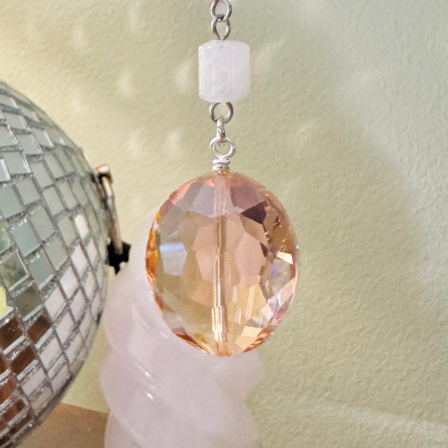 Origami Ornament #1966 - Medium Crane with Glass and Stone Beads