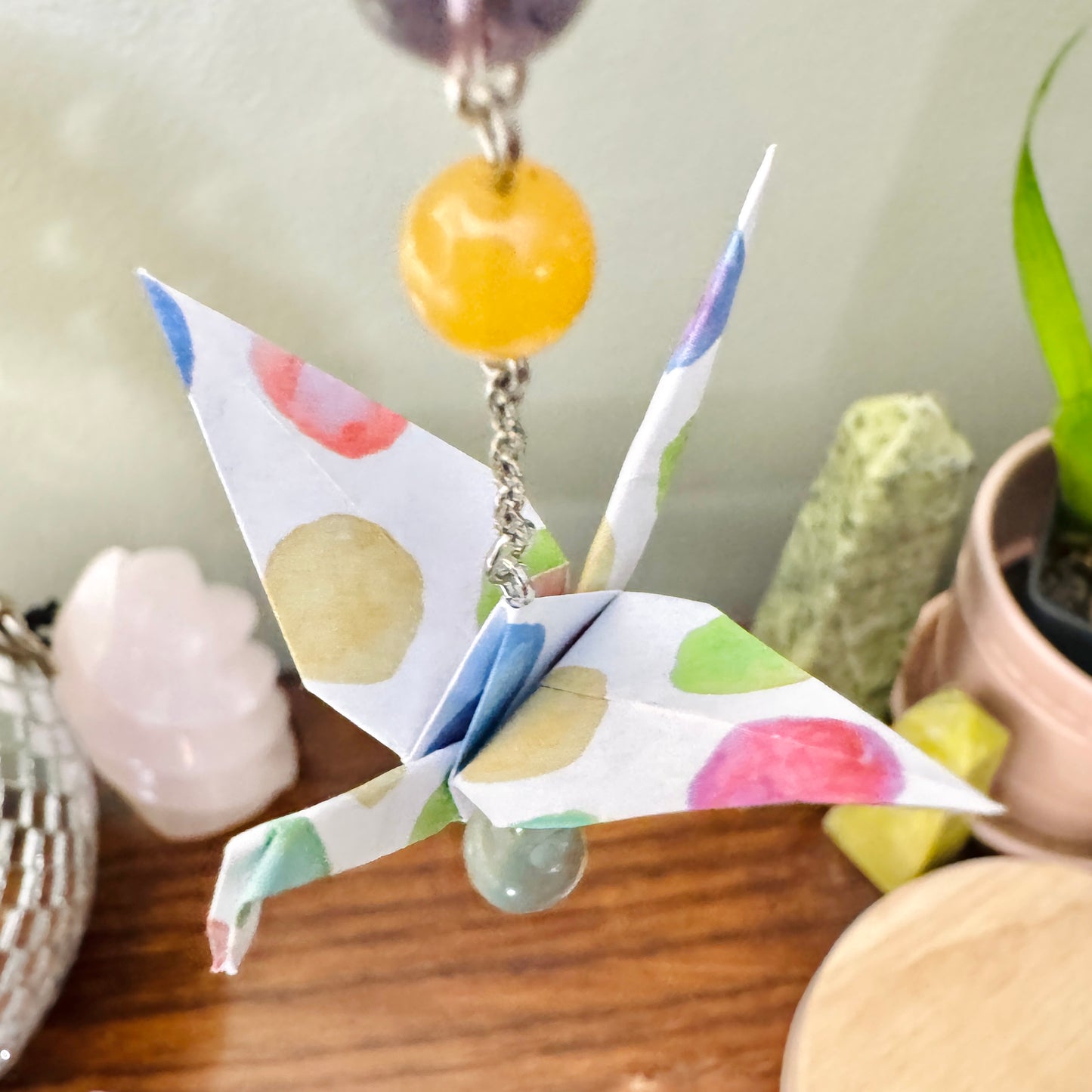 Origami Ornament #2044 - Small Crane with Polka Dot Pattern