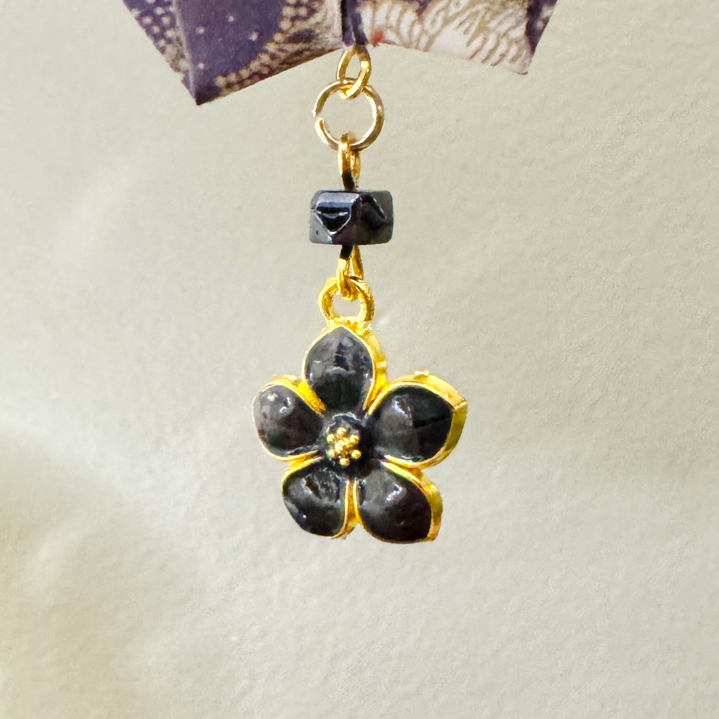 Origami Ornament #2055 - Medium Crane with Enamel Flower Charm