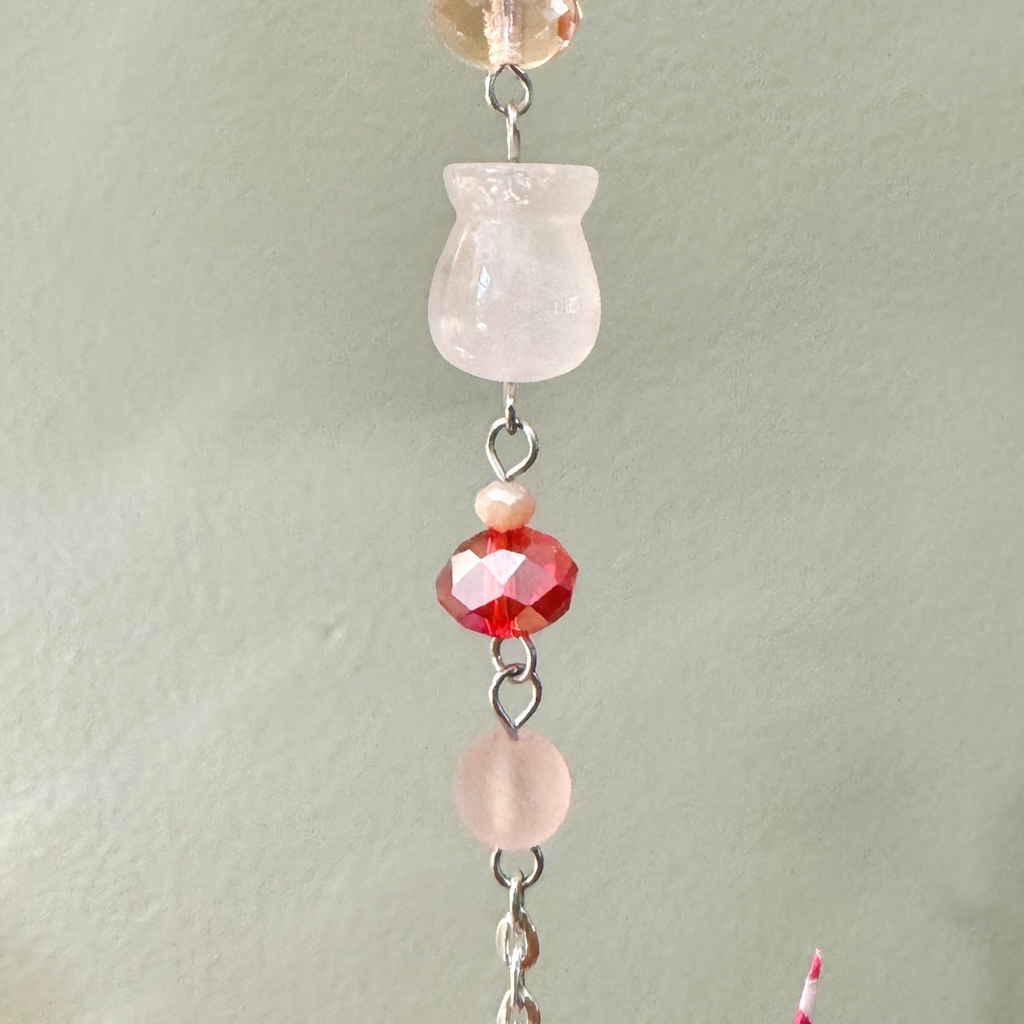 Origami Ornament #1966 - Medium Crane with Glass and Stone Beads