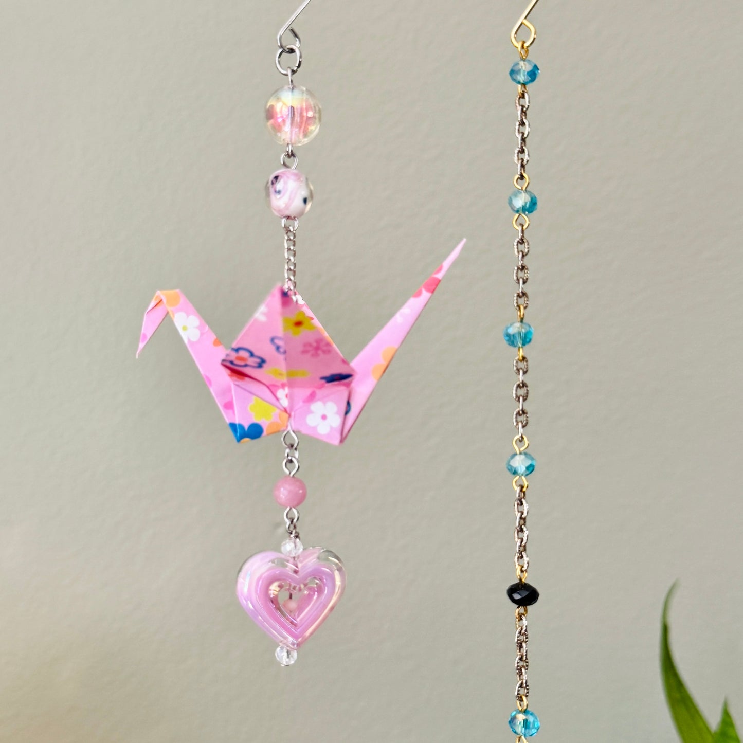 Origami Ornament #2015 - Medium Crane with Plastic Heart