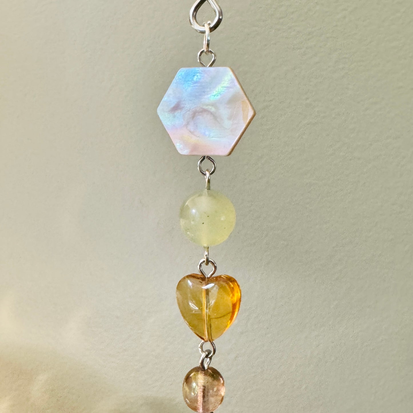 Origami Ornament #2213 - Medium Crane with Glass and Stone Beads