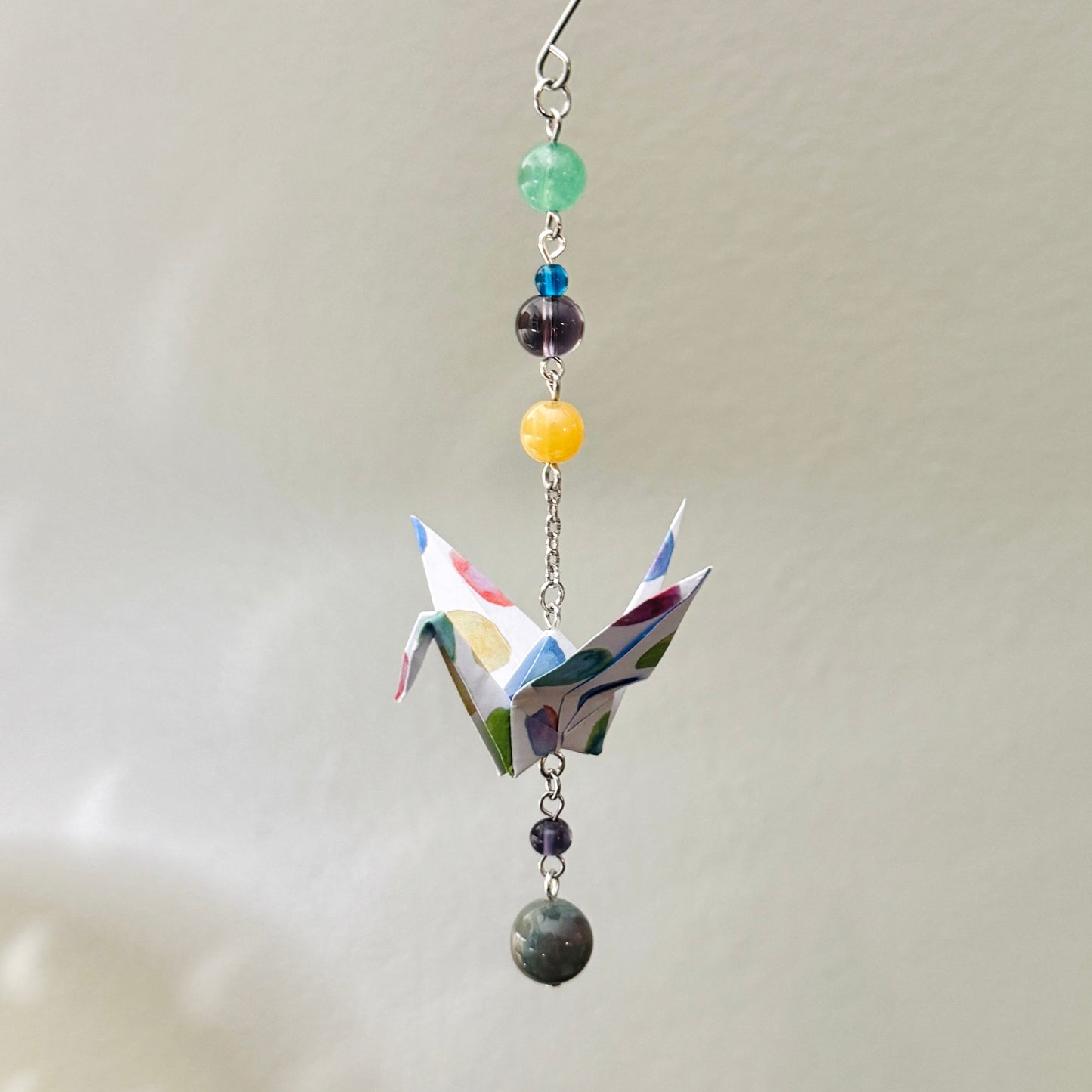 Origami Ornament #2044 - Small Crane with Polka Dot Pattern