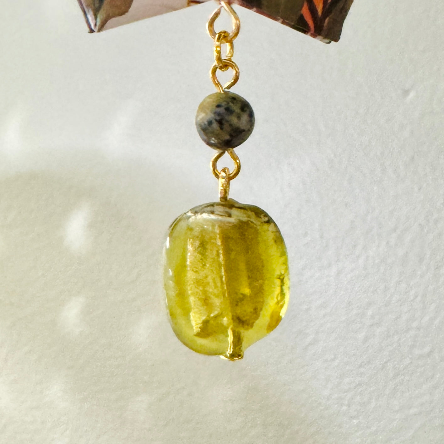 Origami Ornament #2060 - Large Crane with Glass and Stone Beads