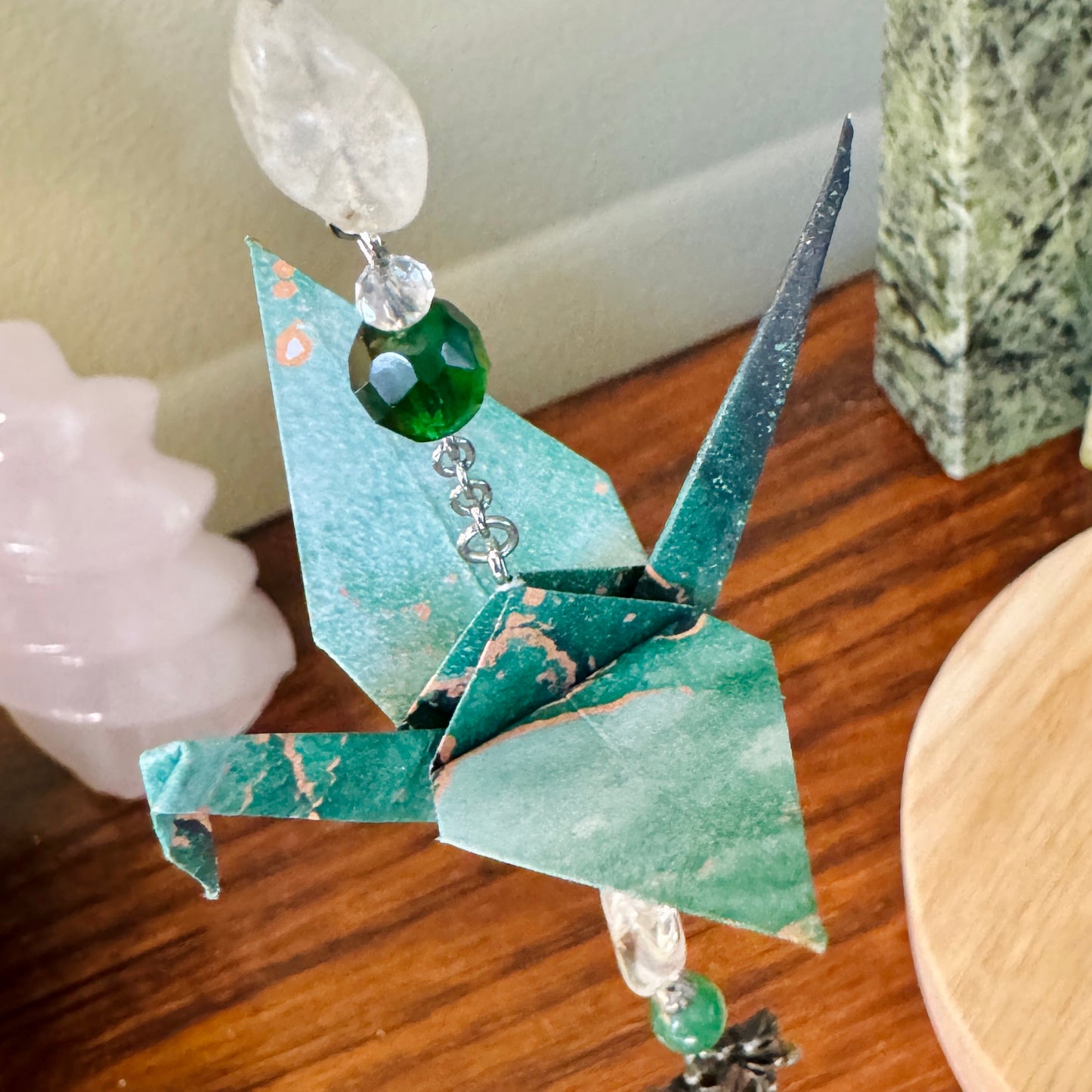 Origami Ornament #1988 - Double Medium Crane with Unicorn Charm