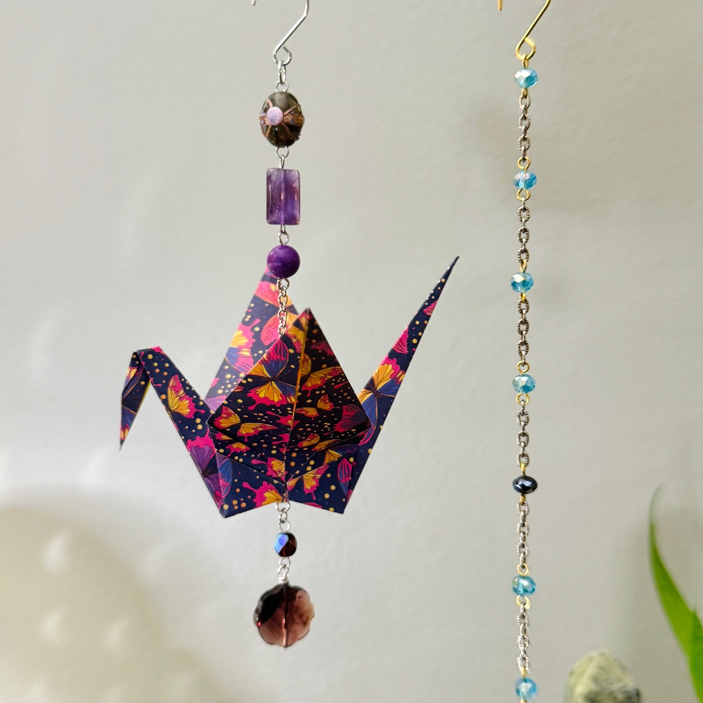 Origami Ornament #2059 - Large Crane with Butterfly Pattern