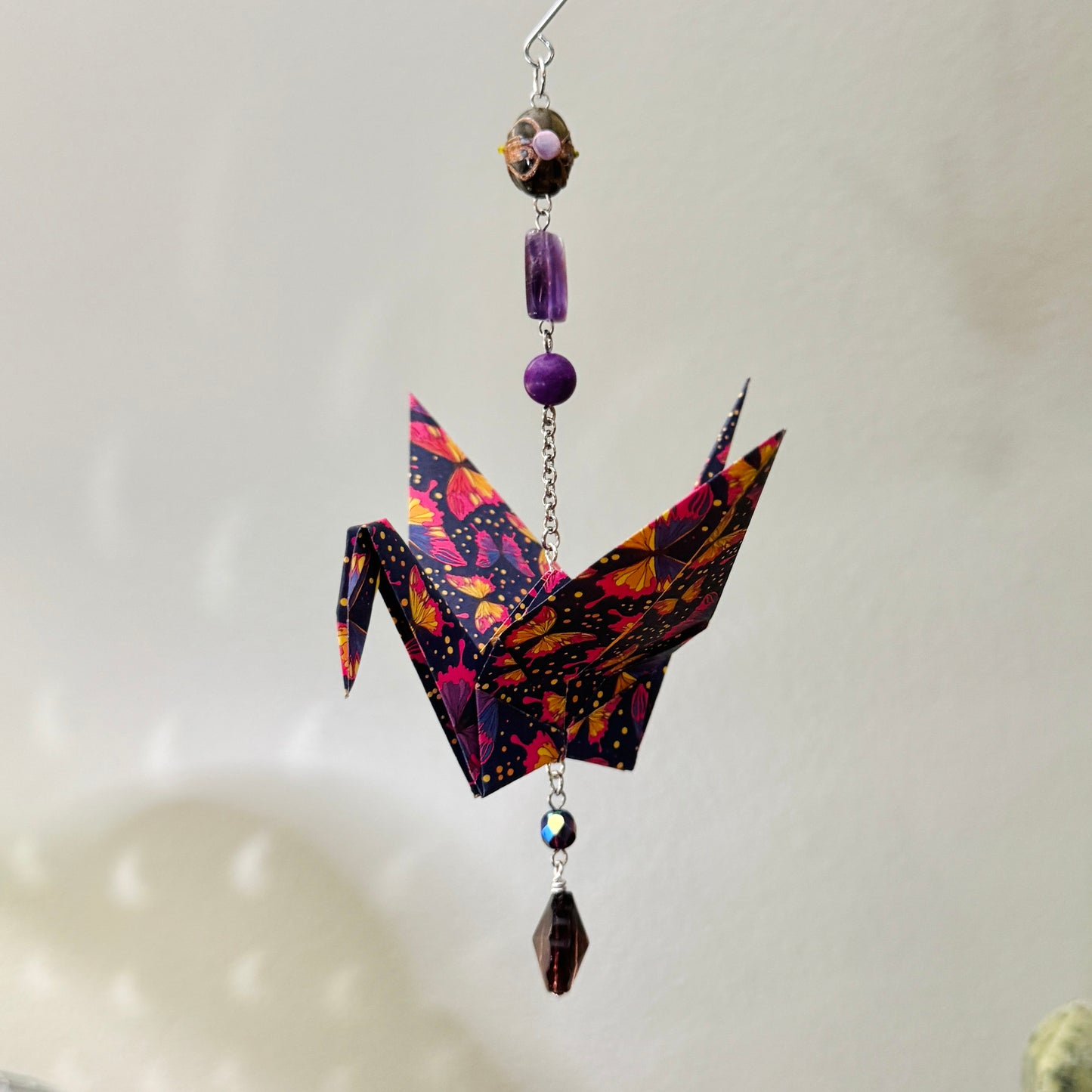 Origami Ornament #2059 - Large Crane with Butterfly Pattern