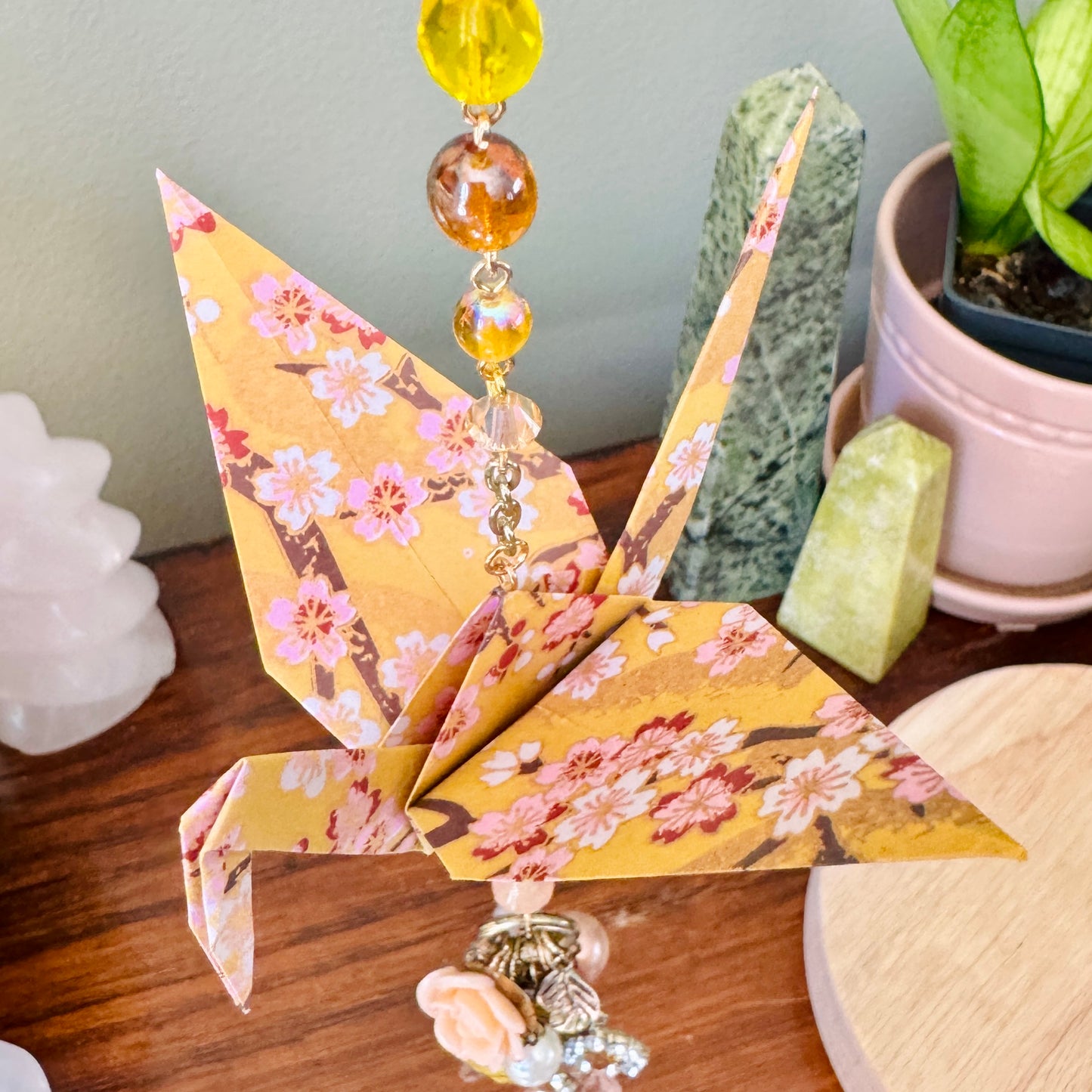 Origami Ornament #2024 - Large Crane with Charm Dangle