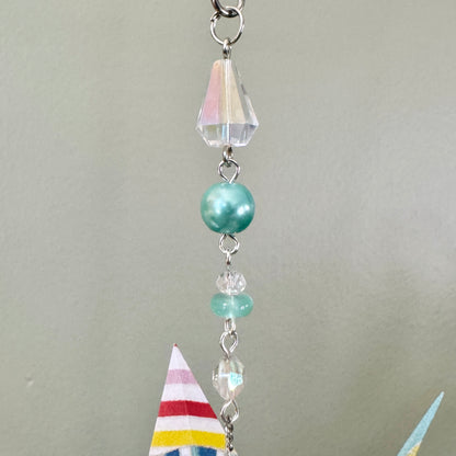 Origami Ornament #2453 - Medium Crane with Repurposed Beads