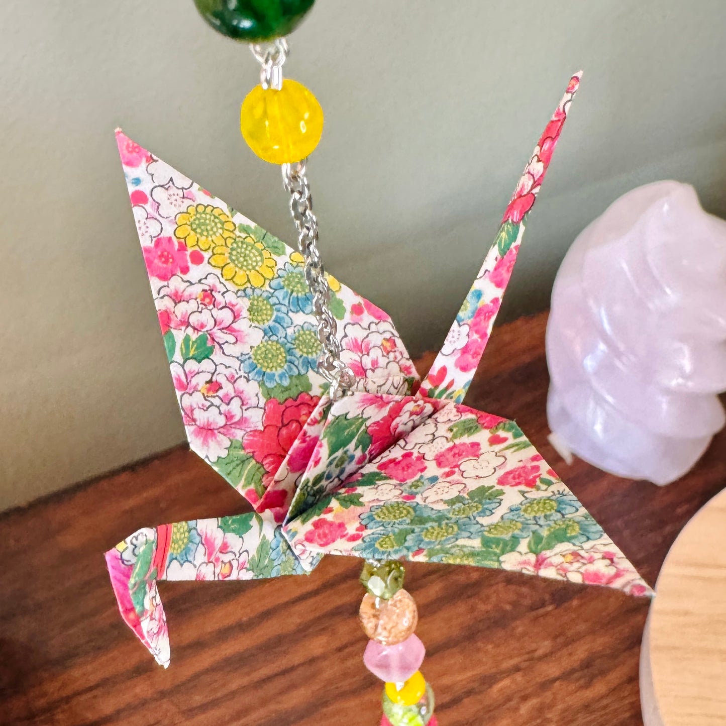 Origami Ornament #2458 - Medium Crane with Flower Theme