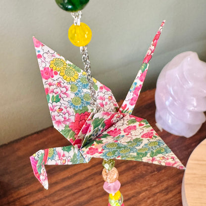 Origami Ornament #2458 - Medium Crane with Flower Theme