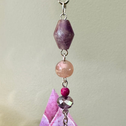 Origami Ornament #2215 - Large Crane with Stone Beads and Pendant