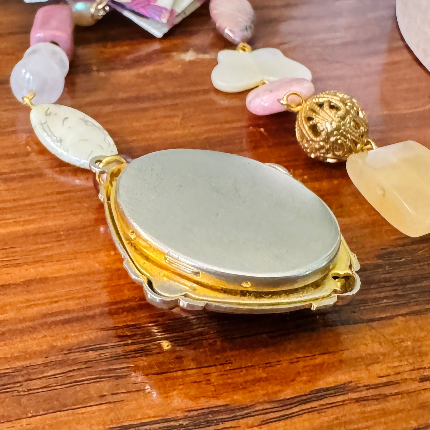 Origami Ornament #2143 - Large Crane with Large Cameo Locket