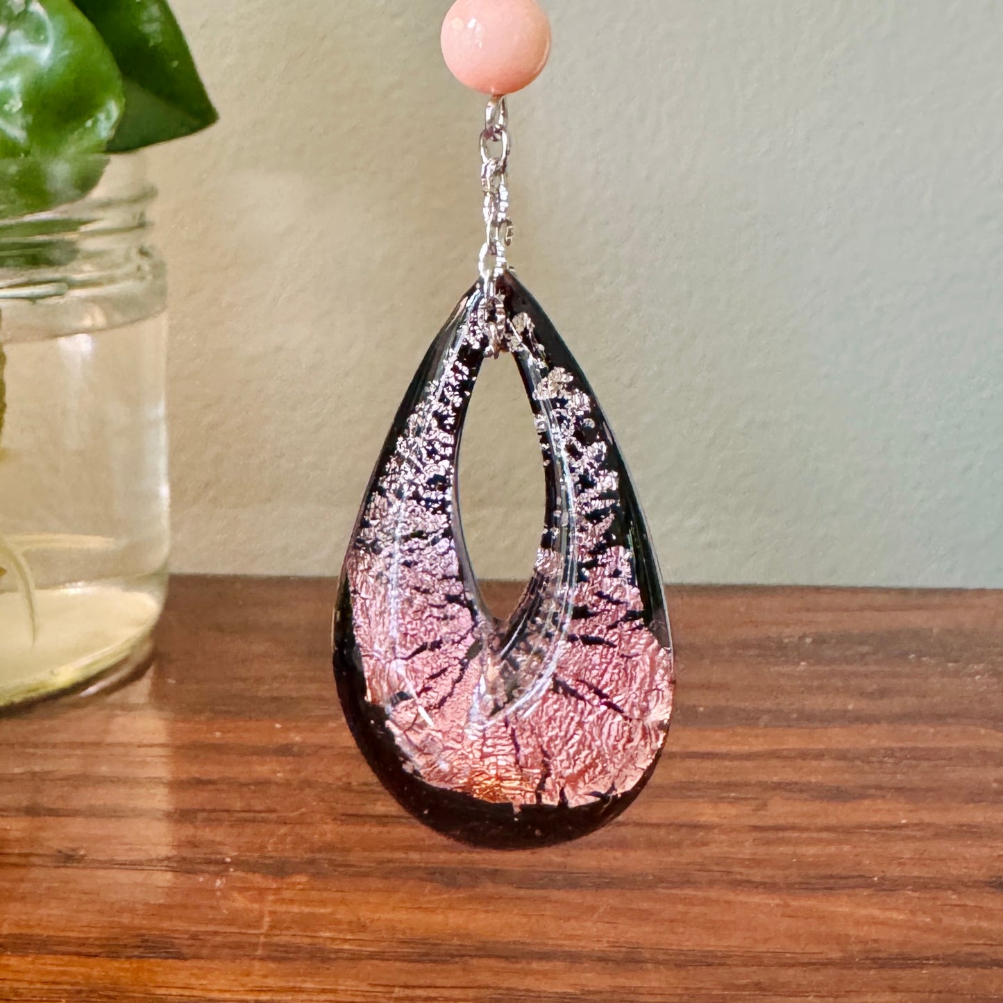 Origami Ornament #2140 - Large Crane with Art Glass Pendant