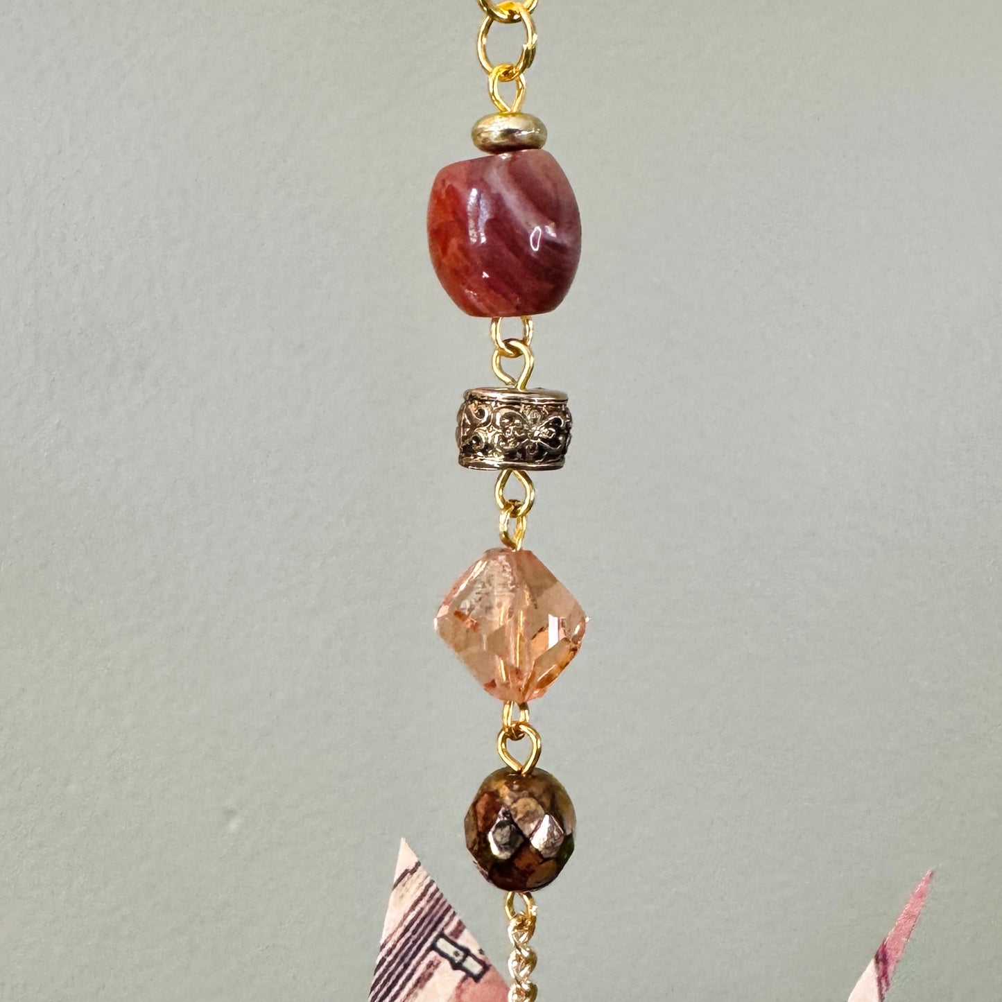 Origami Ornament #2455 - Medium Crane with Repurposed Beads