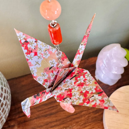 Origami Ornament #2456 - Medium Crane with Repurposed Beads