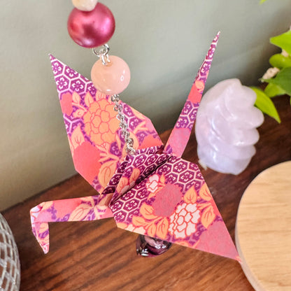 Origami Ornament #2454 - Medium Crane with Glass Heart