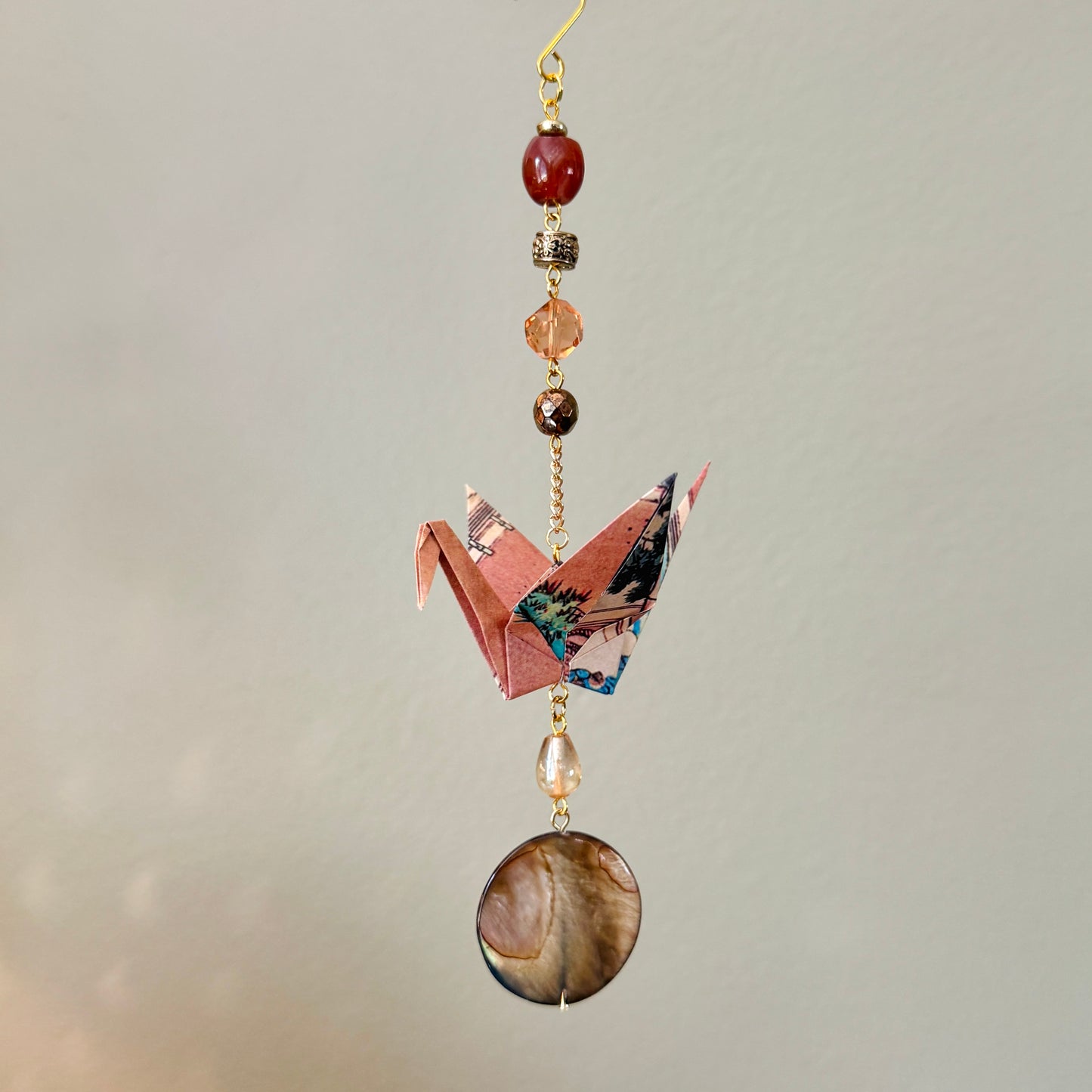 Origami Ornament #2455 - Medium Crane with Repurposed Beads