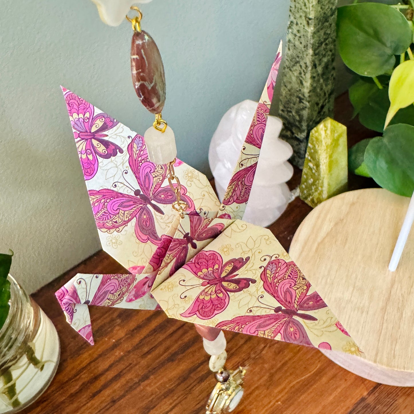 Origami Ornament #2143 - Large Crane with Large Cameo Locket