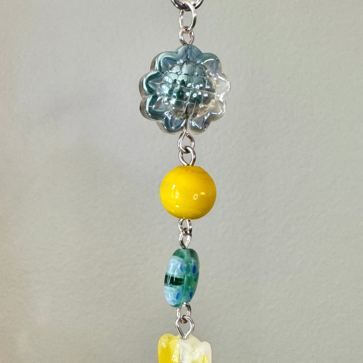 Origami Ornament #2459 - Medium Crane with Glass Flower Pendant