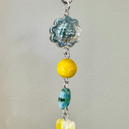 Origami Ornament #2459 - Medium Crane with Glass Flower Pendant