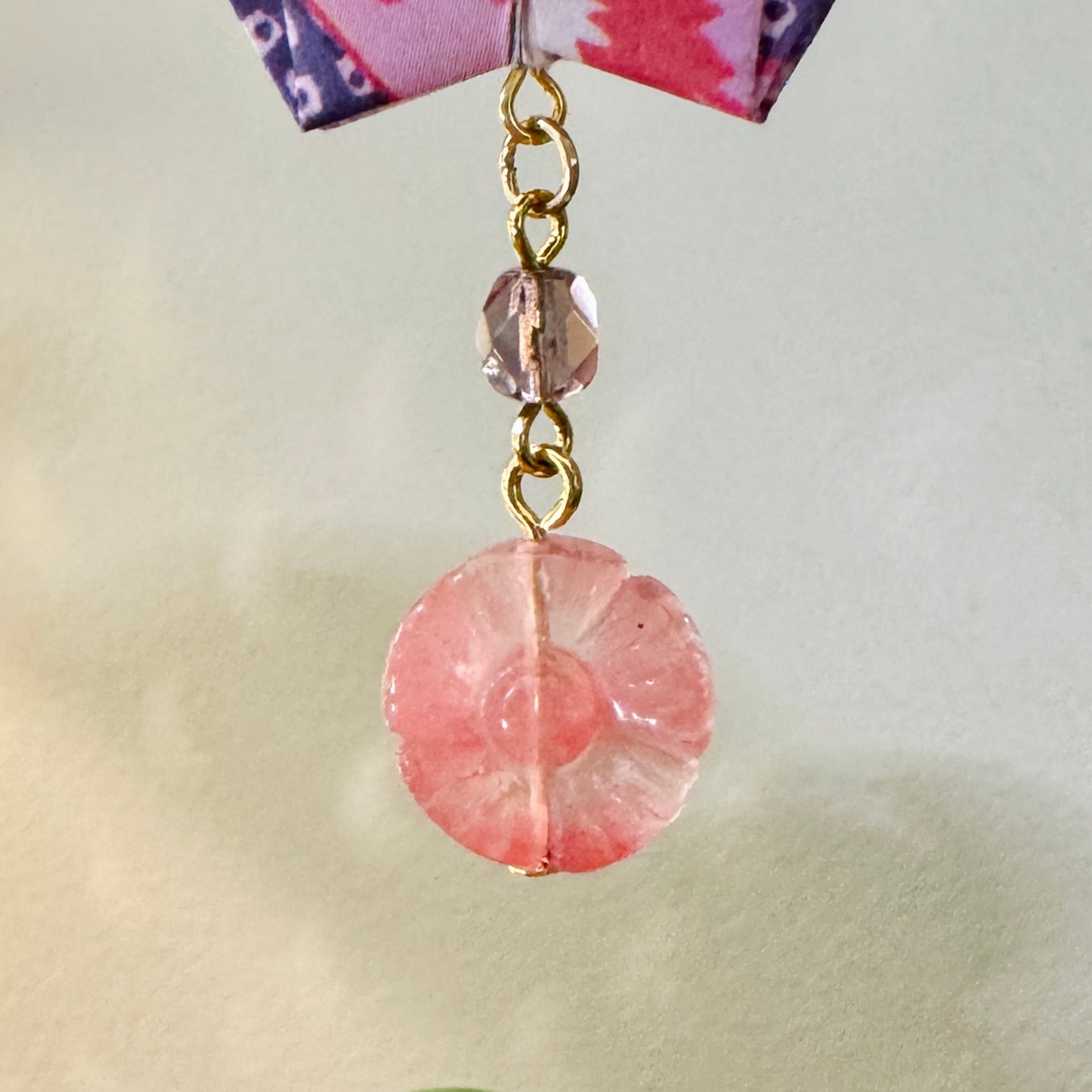 Origami Ornament #2207 - Medium Crane with Stone Beads