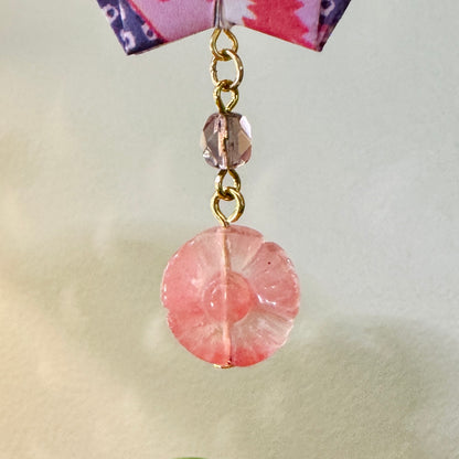 Origami Ornament #2207 - Medium Crane with Stone Beads