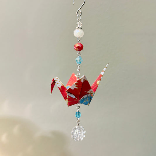 Origami Ornament #2208 - Medium Crane with Glass Beads