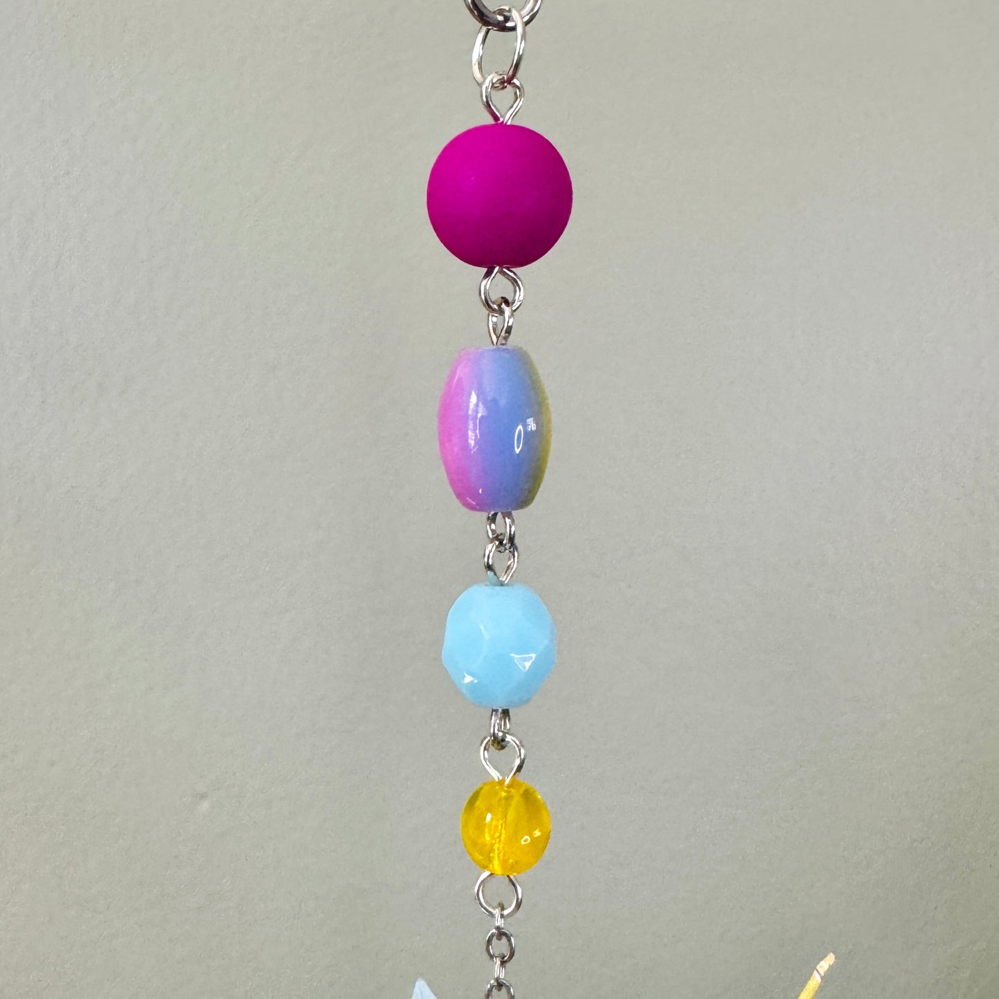 Origami Ornament #2448 - Small Crane with Glass and Silicone Beads