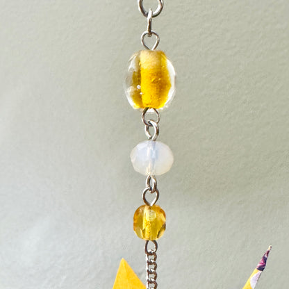 Origami Ornament #2048 - Small Crane with Glass Beads