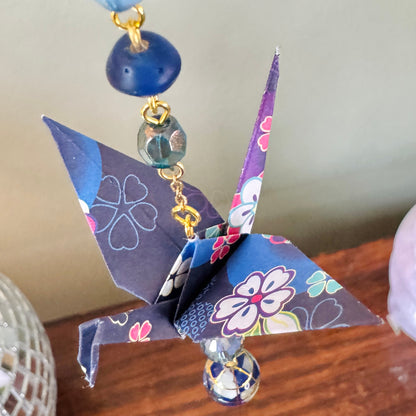 Origami Ornament #2445 - Small Crane with Globe Bead