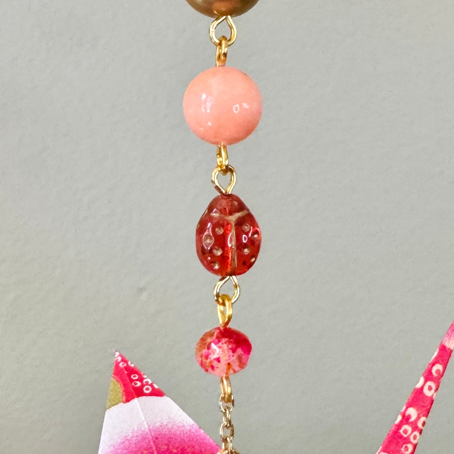 Origami Ornament #2457 - Medium Crane with Repurposed Pendant
