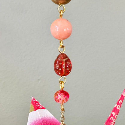 Origami Ornament #2457 - Medium Crane with Repurposed Pendant