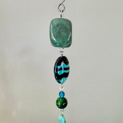 Origami Ornament #2463 - Large Crane with Repurposed Wire-Wrapped Pendant