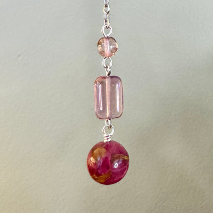 Origami Ornament #2376 - Small Crane with Stone and Glass Beads