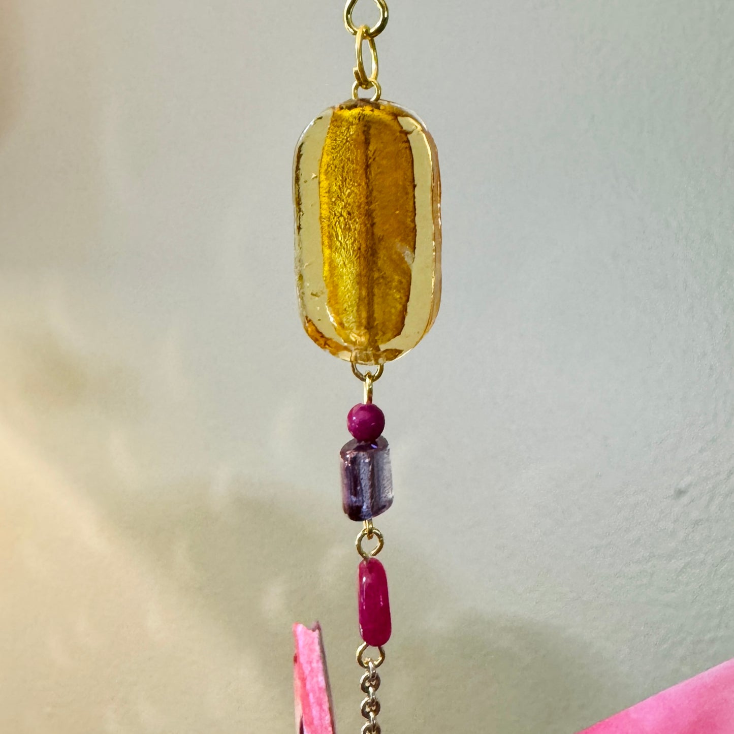 Origami Ornament #2214 - Large Crane with Repurposed Glass Beads