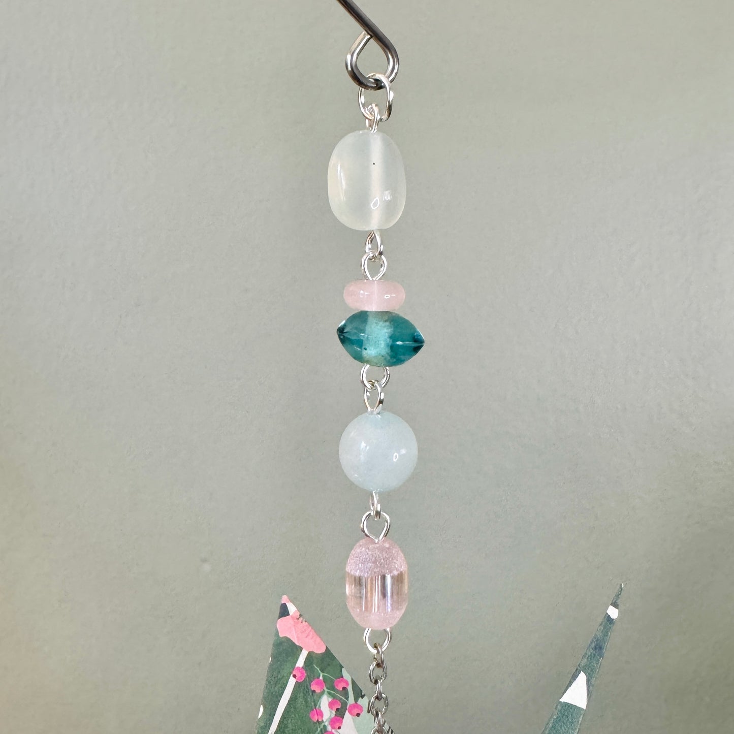 Origami Ornament #2451 - Medium Crane with Repurposed Pendant