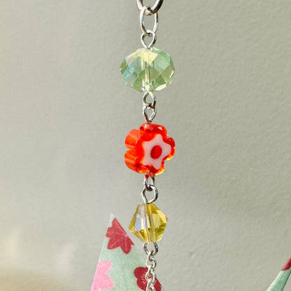 Origami Ornament #2204 - Medium Crane with Repurposed Beads