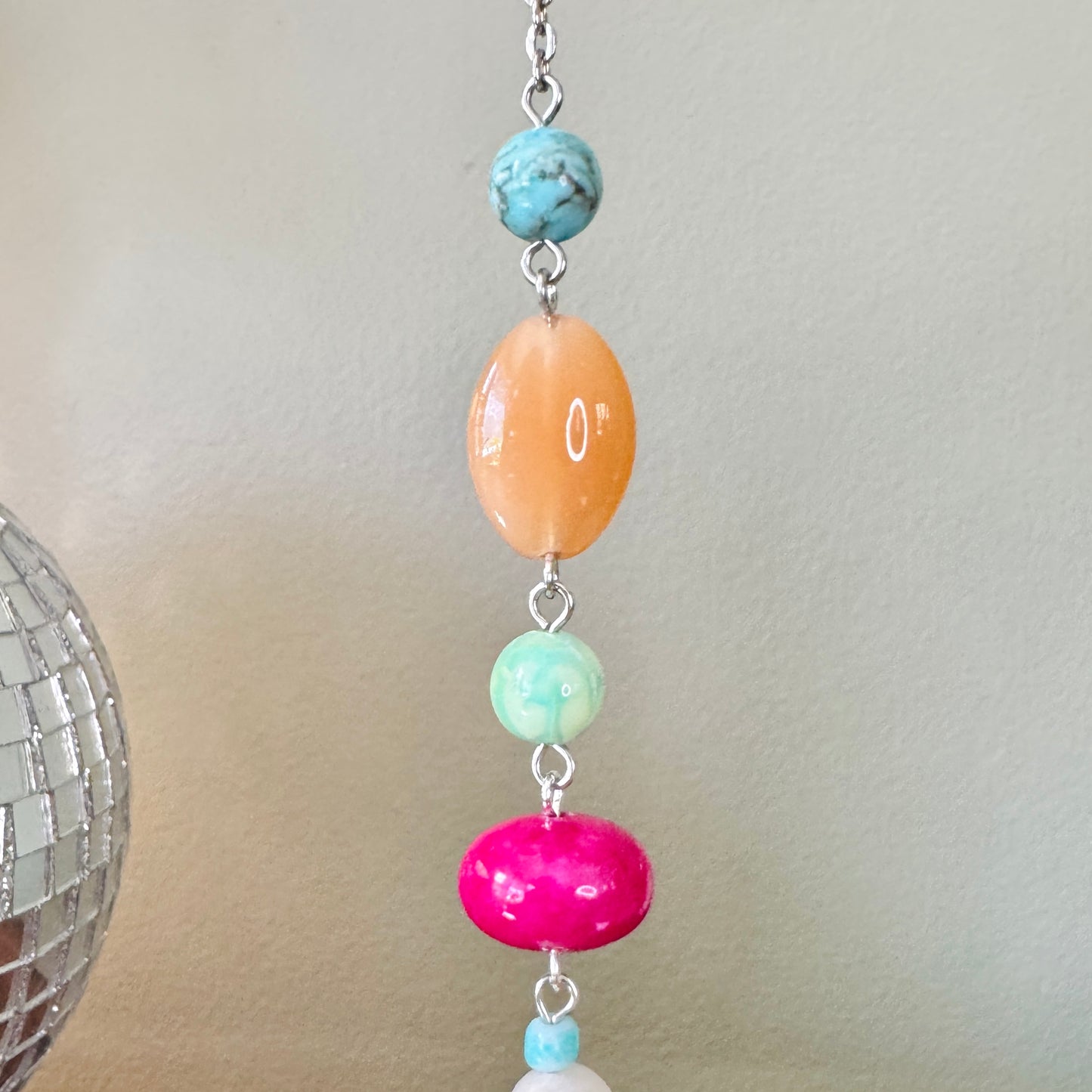 Origami Ornament #2461 - Large Crane with Stone Beads