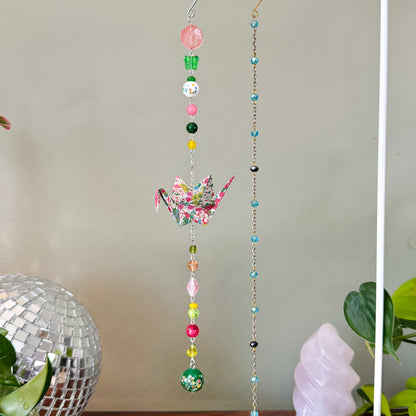 Origami Ornament #2458 - Medium Crane with Flower Theme