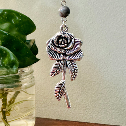 Origami Ornament #2211 - Medium Crane with Rose Pendant